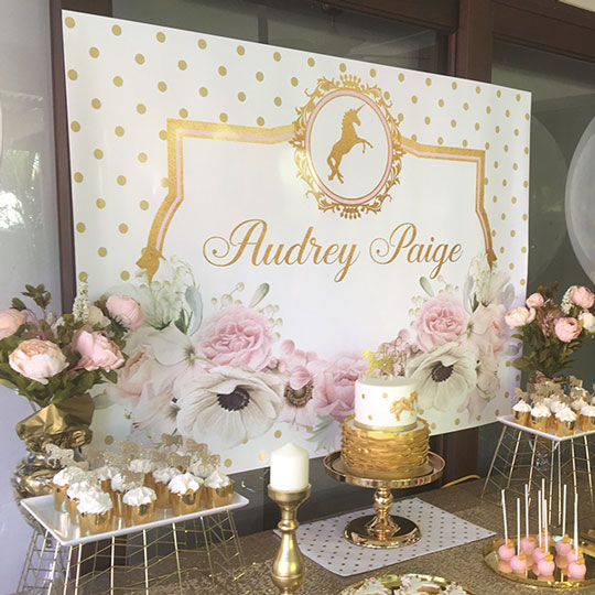 Gold Glitter Princess Personalised Backdrop | Enchanted Party Hire